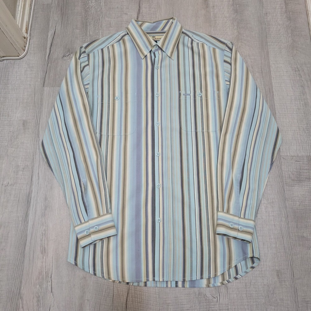 Tommy Bahama Mens Long Sleeve Shirt Small Silk Blue Striped Button Up Casual